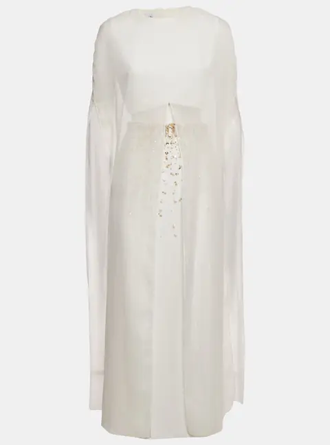 Anatomi White Crepe Embellished Long Top and Skirt Set S