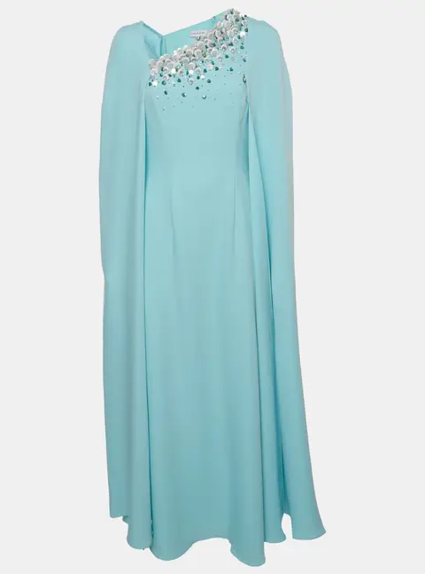 Anatomi Blue Bead Embellished Synthetic Milani Kaftan Dress S