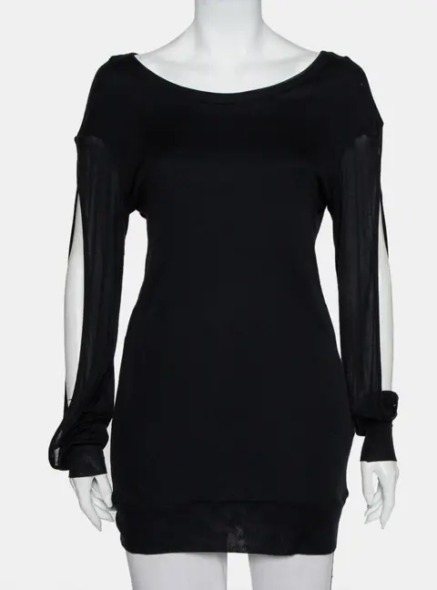 Ann Demeulemeester Black Modal Cutout Sleeve Detail T-Shirt M