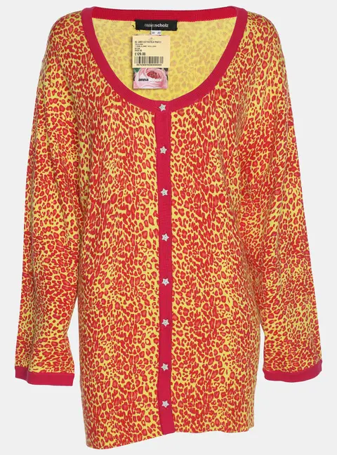 Anna Scholz Red/Yellow Animal Print Jersey Cardigan XL
