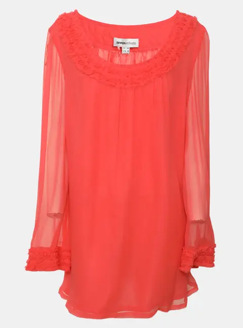 Anna Scholz Coral Chiffon Ruffled Top XXL