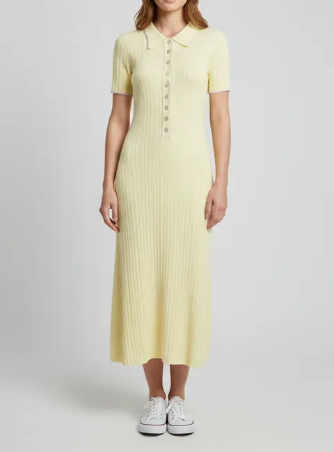 Anna Quan Light Yellow Rib Knit Polo Penelope Dress M