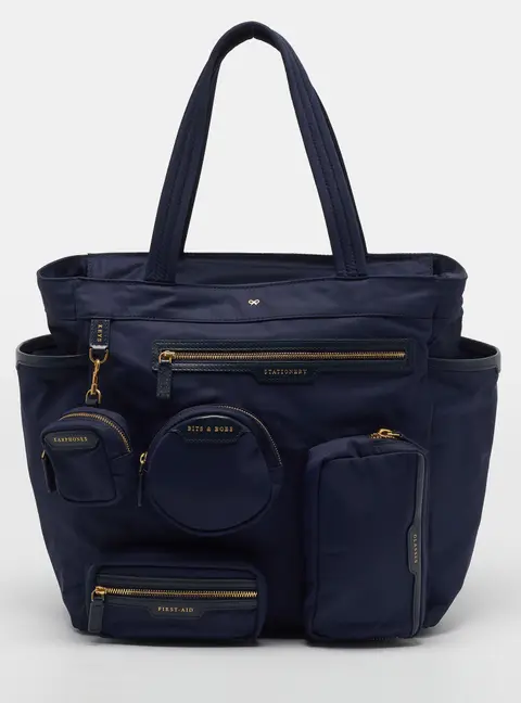 Anya Hindmarch Commuter Navy Blue Nylon Tote