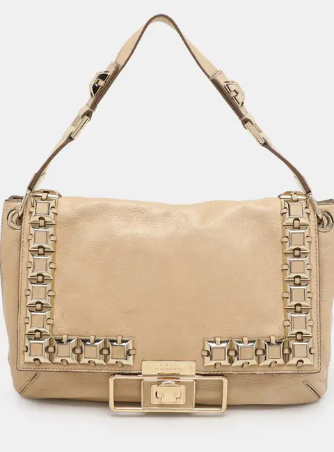 Anya Hindmarch Beige Leather Studded Flap Top Handle Bag