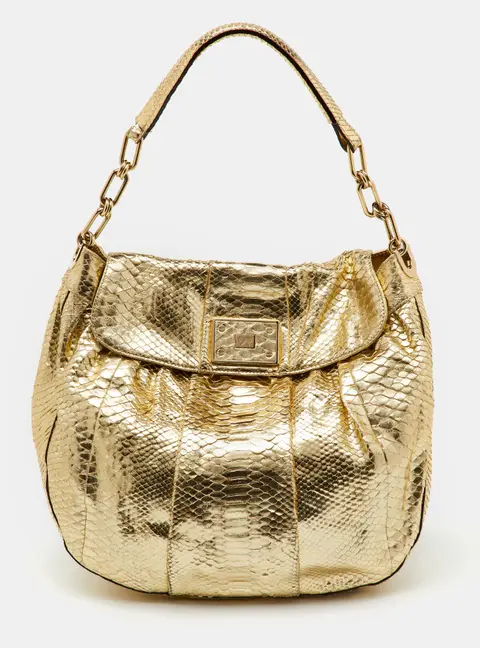 Anya Hindmarch Metallic Gold Python Flap Shoulder Bag