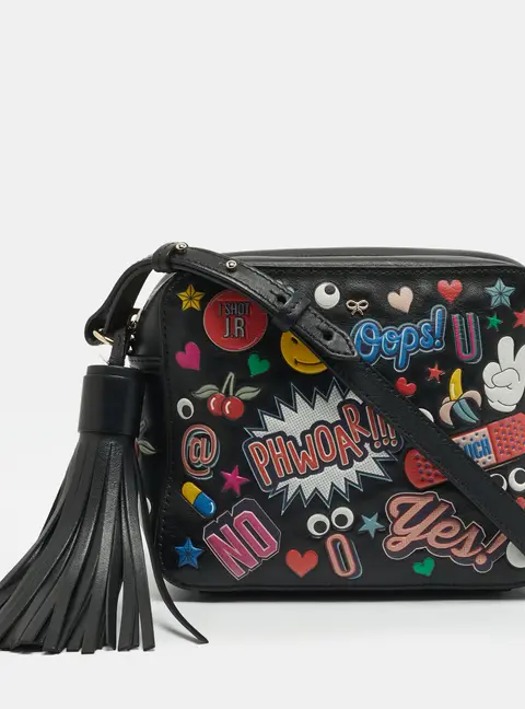 Anya Hindmarch All Over Stickers Black Leather Camera Bag