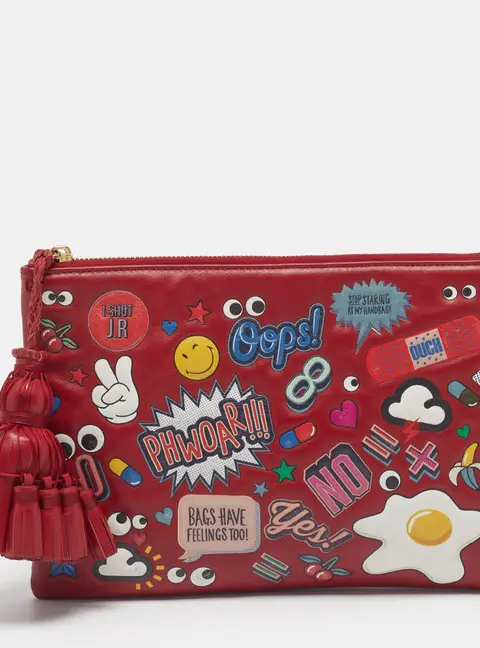Anya Hindmarch Georgiana All Over Stickers Red/Multicolor Leather Clutch