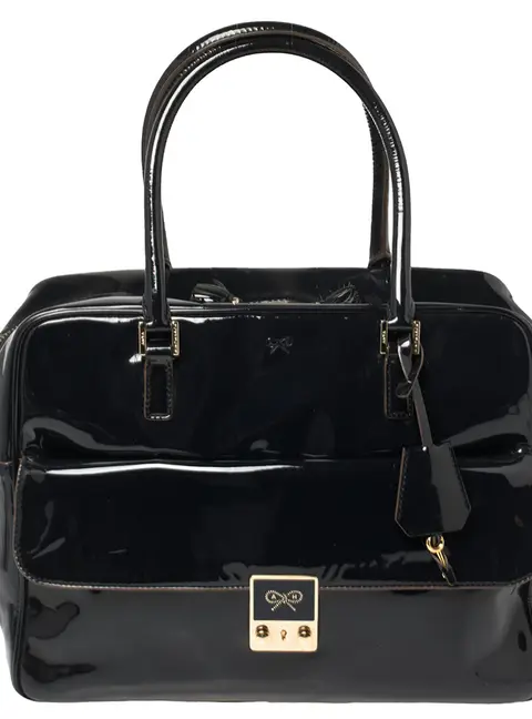 Anya Hindmarch Navy Blue Patent Leather Carker Satchel