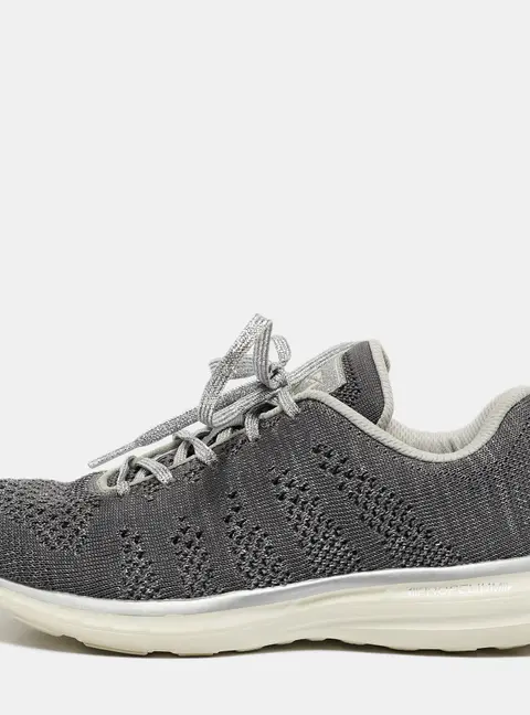 APL Silver/Grey Knit Fabric Runner Lace Up Sneakers Size 37