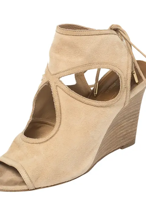 Aquazzura Beige Suede Cutout Sexy Thing Ankle Wrap Sandals Size 37