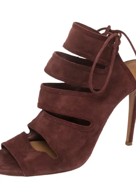 Aquazzura Maroon Suede Sloane Cutout Peep Toe Sandals Size 39