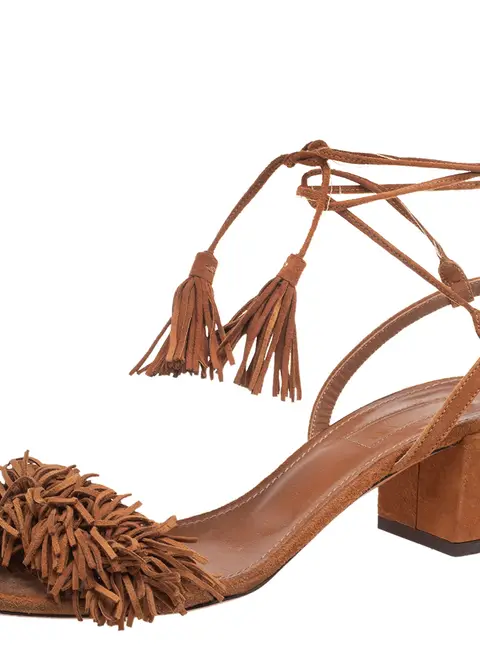 Aquazzura Brown Suede Wild Thing Ankle-Wrap Sandals Size 36
