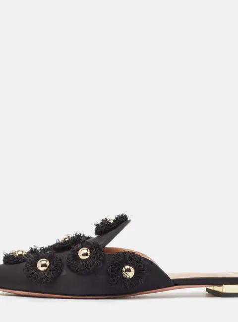 Aquazzura Black Canvas Sunflower Mules Size 36