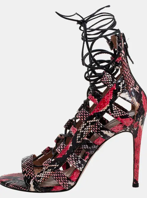 Aquazzura Multicolor Python Amazon Lace-up Sandals Size 38