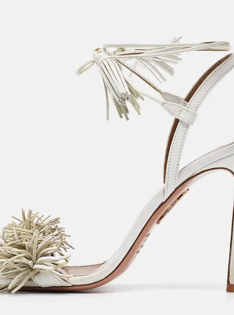 Aquazzura White Leather Wild Thing Ankle Tie Sandals Size 39