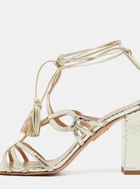 Aquazzura Gold Snakeskin Embossed Leather Gitana Ankle Strap Sandals Size 41
