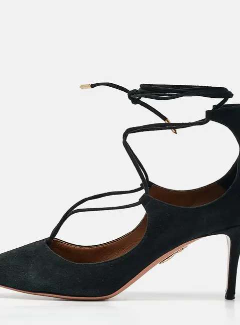 Aquazzura Black Suede Pointed Toe Ankle Wrap Pumps Size 42