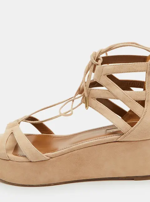 Aquazzura Beige Suede Beverly Hills Platform Sandals Size 38