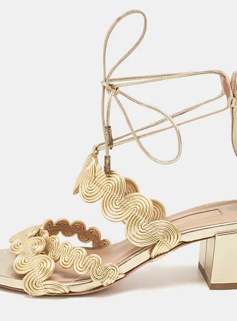 Aquazzura Gold Leather Ankle Strap Sandals Size 35.5