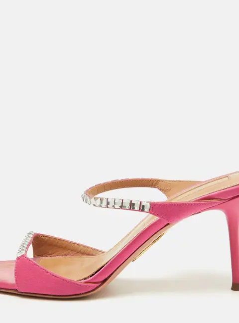 Aquazzura Pink Satin Crystal Embellished Diamante Slide Sandals Size 35