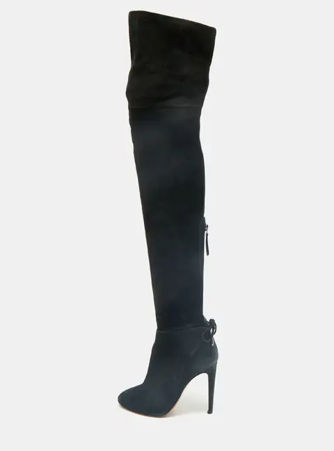Aquazzura Black Suede Gainsbourg Knee Length Boots Size 35