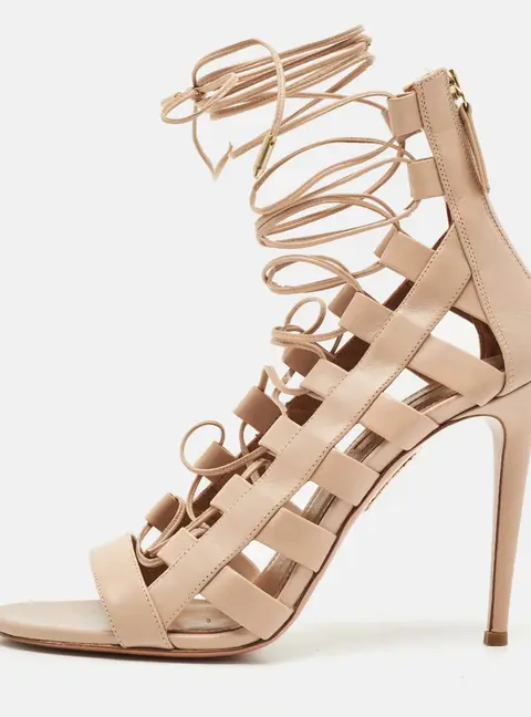 Aquazzura Amazon Size 39 Beige Leather Ankle Strap Sandals
