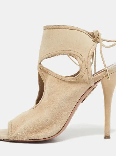 Aquazzura Beige Suede Sexy Thing Cut Out Ankle Tie Up Sandals Size 37