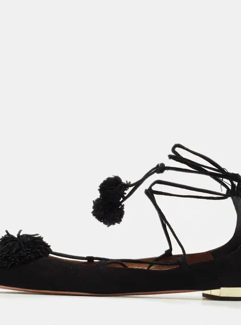 Aquazzura Black Suede Sunshine Ankle Tie Flats Size 41