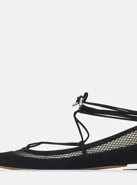Aquazzura Black Net and Suede Ballet Flats Size 36