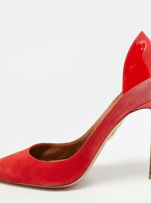 Aquazzura Firenze Size 38.5 Red Patent Leather and Suede Pumps