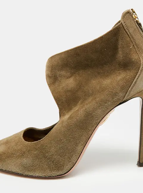 Aquazzura Size 37.5 Olive Green Suede Ankle Booties
