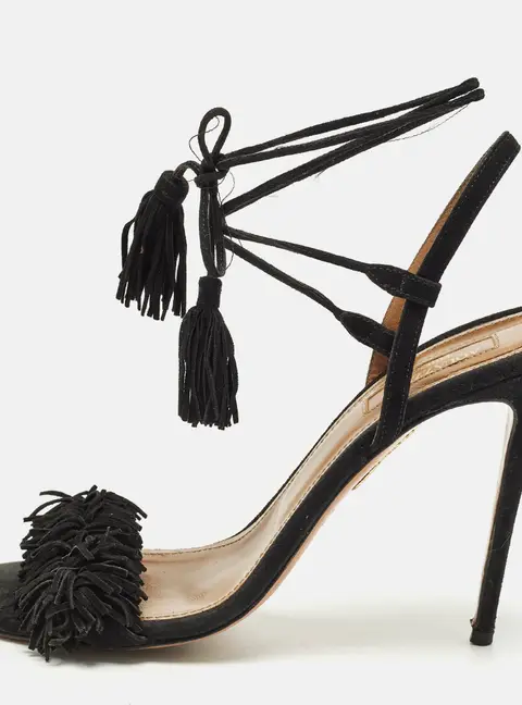 Aquazzura Wild Thing Size 38.5 Black Suede Ankle Strap Sandals