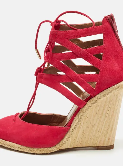 Aquazzura Belgravia Size 37 Red Suede Wedge Sandals