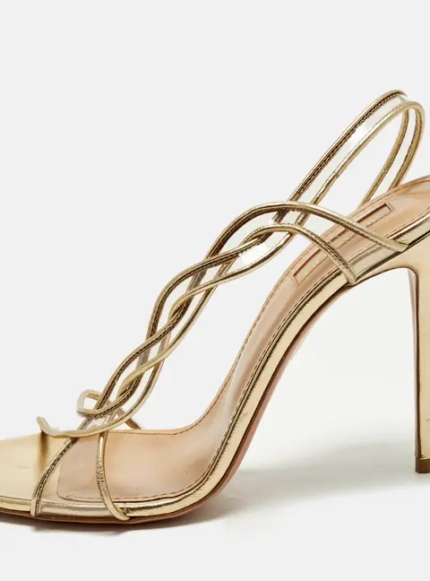 Aquazzura Swing Size 40 Gold Leather And PVC Slingback Sandals