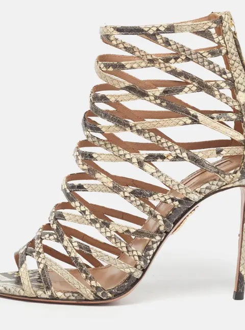 Aquazzura knockout Size 38.5 Beige Snakeskin Embossed Leather Gladiator Sandals