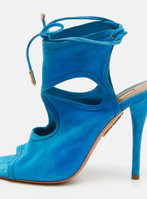 Aquazzura Sexy Thing Size 36 Blue Suede Open Toe Ankle Strap Sandals