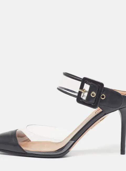 Aquazzura Optic Size 39 Black Leather and PVC Mules