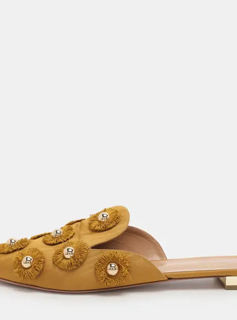 Aquazzura Sunflower Size 42 Mustard Yellow Fabric Mules