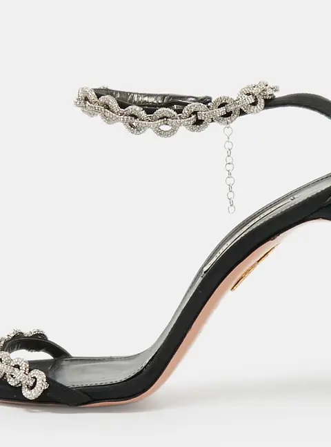 Aquazzura Love Link Size 37 Black Canvas Ankle Strap Sandals