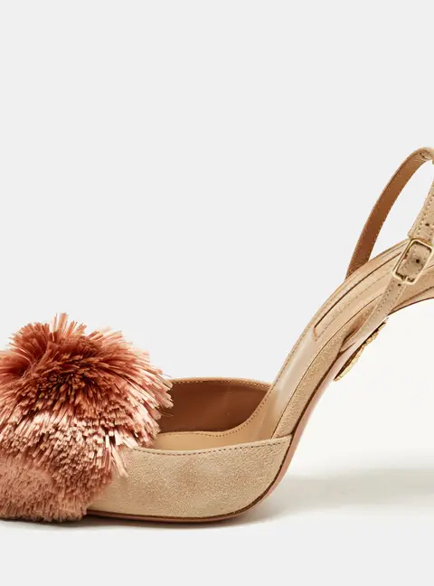 Aquazzura Powder Puff Size 36 Beige Suede Slingback Pumps