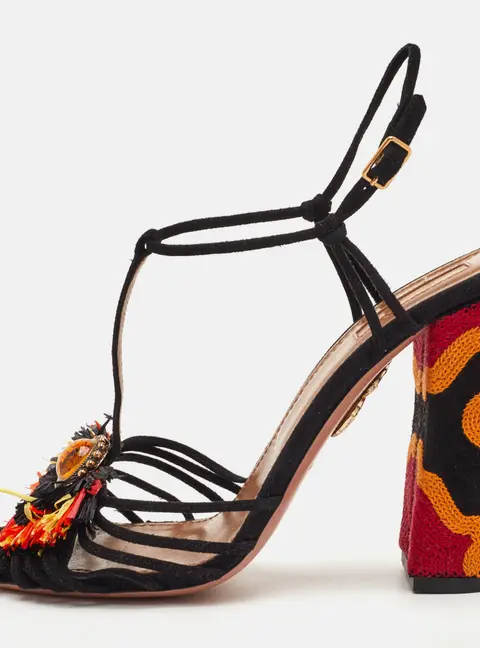 Aquazzura Samba Size 40 Black Suede and Raffia Ankle Strap Sandals