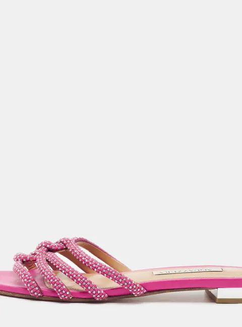 Aquazzura Moondust Size 38.5 Pink Leather Crystal Embellished  Flat Slide