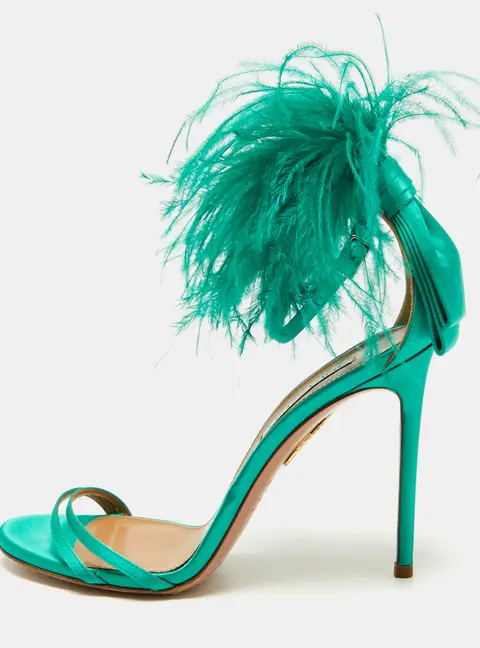 Aquazzura Concerto Size 39.5 Green Satin Ankle Strap Sandals