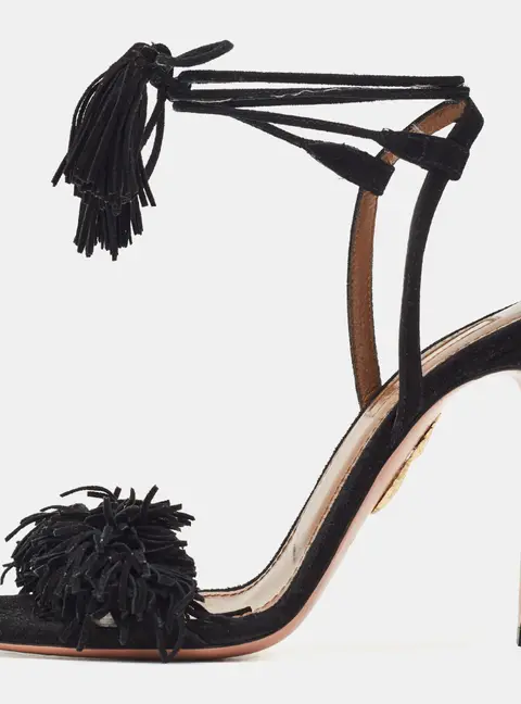 Aquazzura Wild Thing Size 35.5 Black Suede Slingback Ankle Tie Sandals