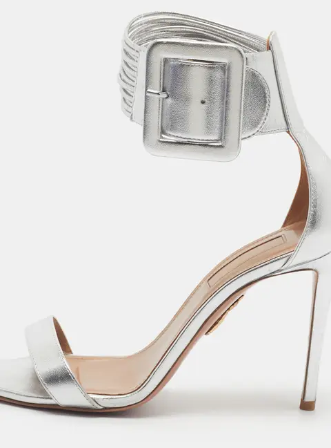 Aquazzura Casablanca Size 36.5 Silver Leather Ankle Strap Sandals