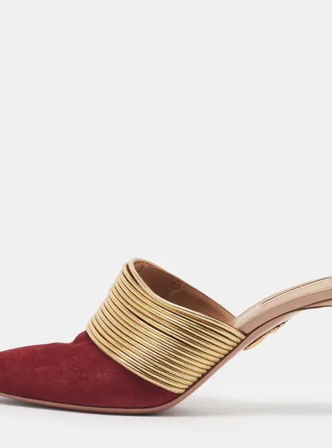 Aquazzura Rendez Vous Size 40 Burgundy/Gold Leather and Suede Mules