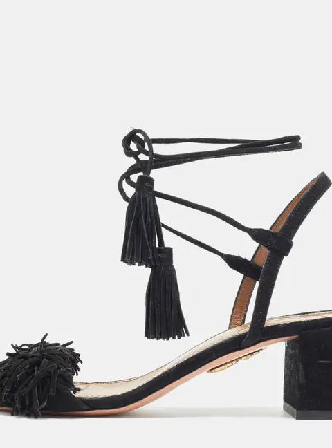 Aquazzura Wild Thing Size 37 Black Suede Ankle Strap Sandals