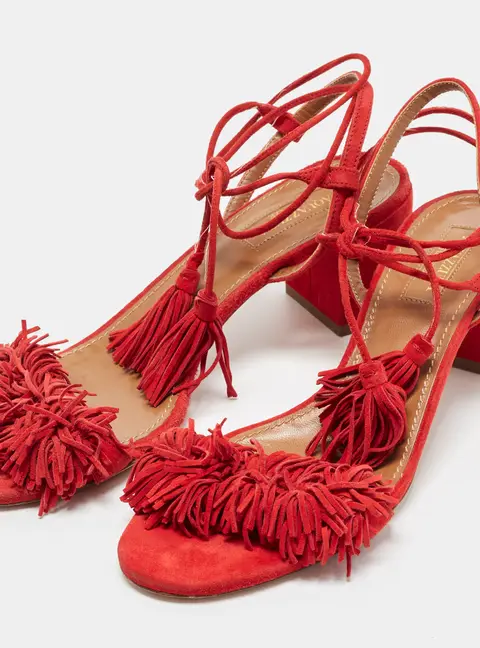 Aquazzura Wild Thing Size 37 Red Suede Ankle Strap Sandals