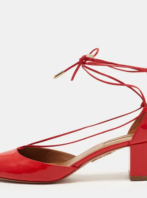 Aquazzura Alexa Size 38 Red Patent Leather Block Heel Pumps