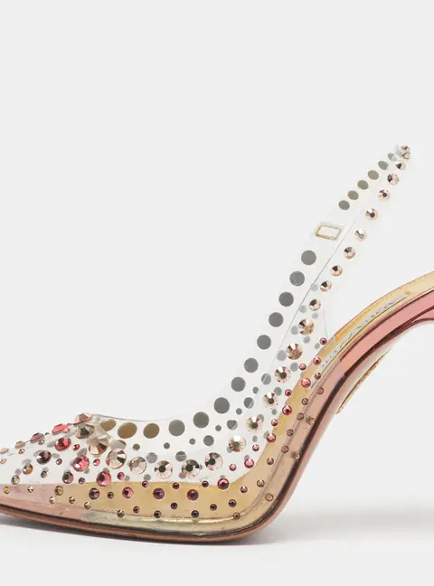 Aquazzura Starburst Size 37 Transparent PVC Crystal Embellished Slingback Pumps
